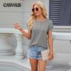 Summer Women's T-shirt Solid Colour Round Neck Button Loose Short Sleeve T-Shirt Top