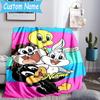 1PC Custom Name Cute Tweety-Bird Artwork Throws Blanket Flannel Blankets for Couch Bed Gifts for Men Women Travel Picnic Christmas fan Gifts