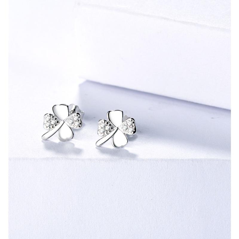 Серьги-гвоздики из стерлингового серебра S925 с четырьмя листочками клевера, корейские ювелирные изделия, милые модные простые ювелирные изделия