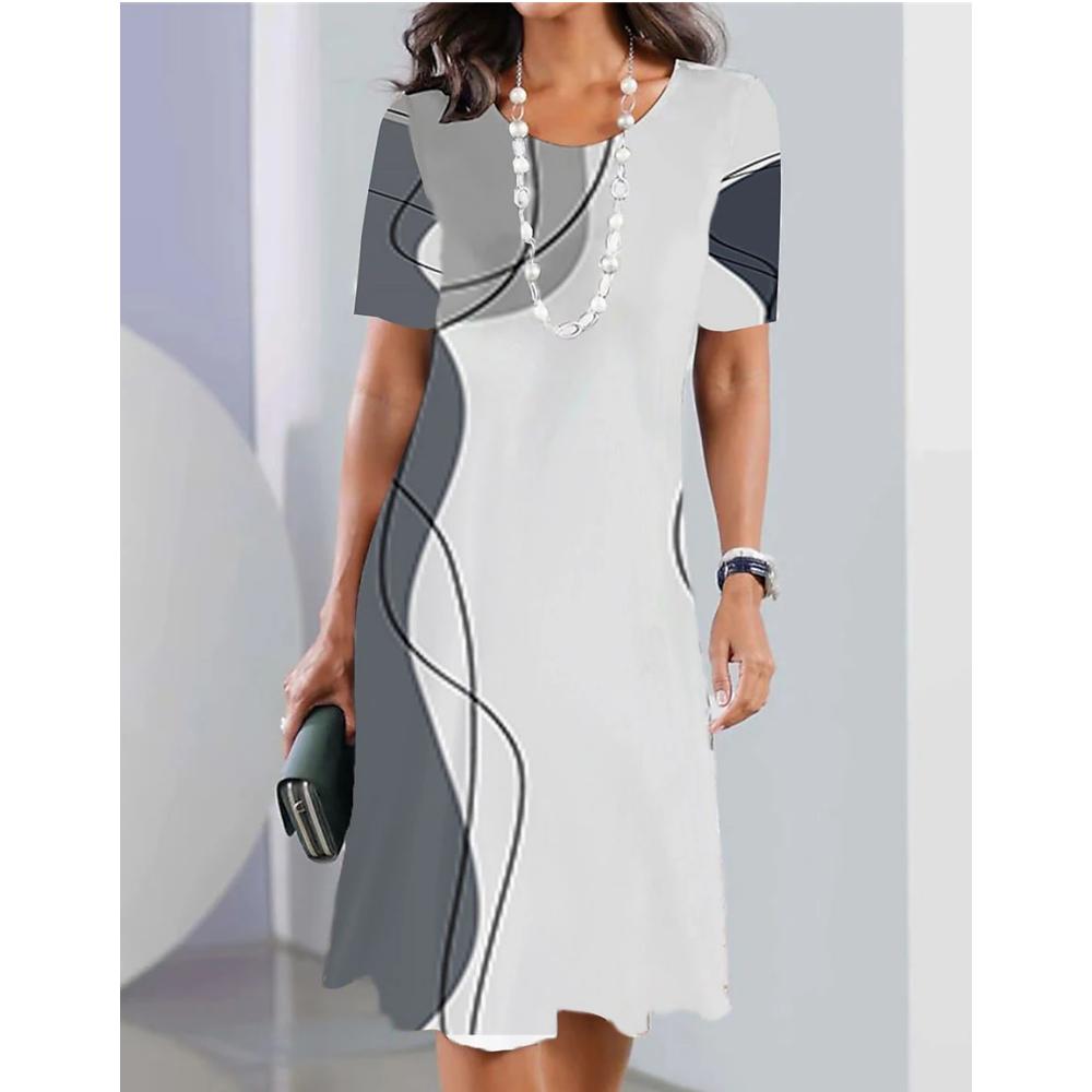 New Womens Dresses 3d Geometric Lines Print Short Sleeve Clothes Fashion Loose Skirt Summer Lady Oversized Vacation Dresses 2023