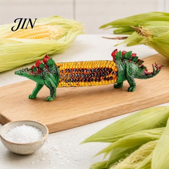 Dinosaur Shape Corn Fork Fork, with Durable PLA Handles And Stainless Steel Eco-friendly Holder Pins, Novelty Heat Protection Holders, for BBQ Picnic