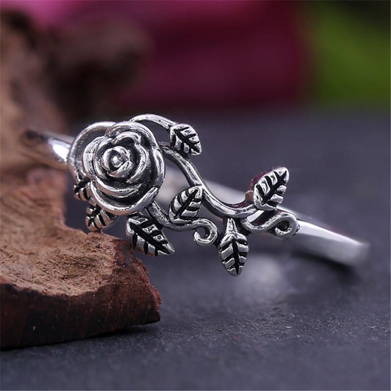 925 Sterling Silver Rose Flower Statement Ring for Women Exquisite Style Fashionable for Parties Wedding Jewelry Gifts