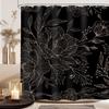 Black Peony Floral Shower Curtain Abstract Vintage Flower Blossom Plant Leaves Modern Elegant Women Cloth Fabric Waterproof