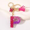 Glitter A-Z Shiny Sequin Letter Pendant Keychain Tassel Star Ball Charms Keyrings Women Bag Ornaments Car Trinket Accessories