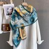 Autumn Personality Fashionable Plant Flower Print Scarf Women's Imitation Cashmere Warm Windproof Scarf Temperament Versatile Shawl