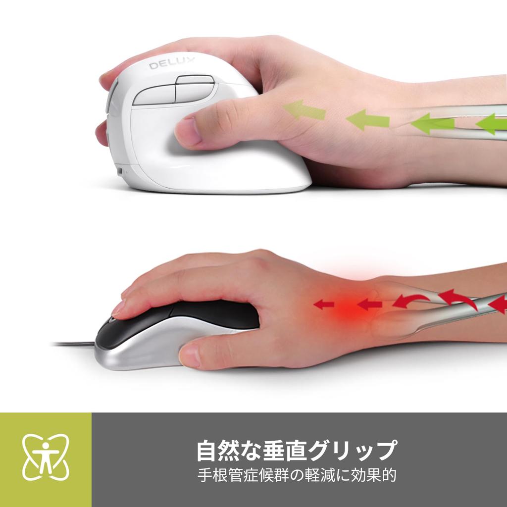 DELUX Ergonomic Wireless Small Vertical 4000 Dual for Carpal and Hand for and Macs Mouse, Quiet, Hand, Mouse, DPI, 2.4G/Bluetooth 5.2 Mode,