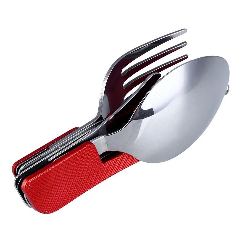 1 Pcs 3 In 1 Outdoor Travel Camping Hiking Pocket Folding Spoon Fork Knife