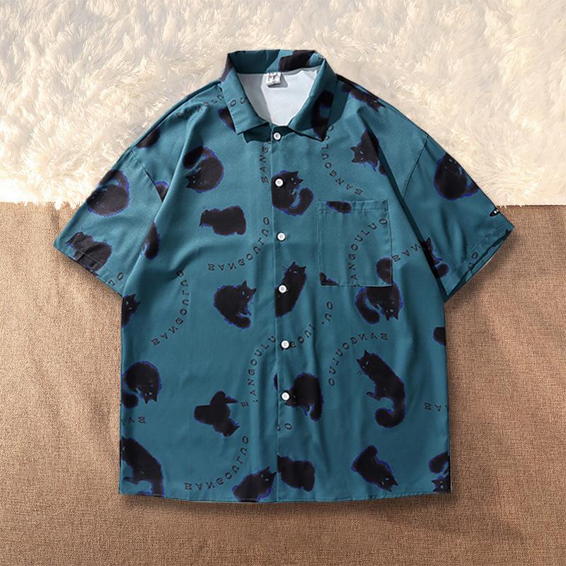 Рубашка с граффити в стиле кота, укороченный топ в уличном стиле, женские летние женские рубашки, крутая блузка с рукавами, корейская рубашка для женщин