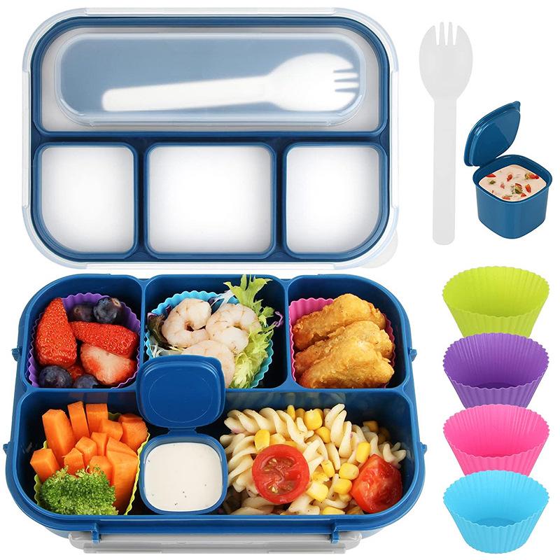 16-Piece Plastic Bento Lunch Box Set for Students with Microwave-Safe Compartments and Fruit Picks