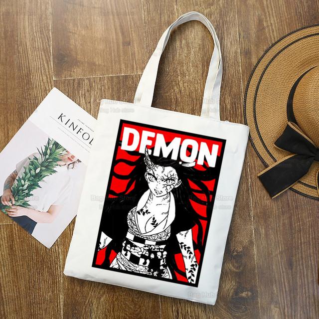 Tanjiro Nezuko Demon Slayer Холст Сумка Harajuku Женский Kimetsu No Yaiba Сумка для покупок Колледж Оригинальная сумка через плечо Ежедневное использование