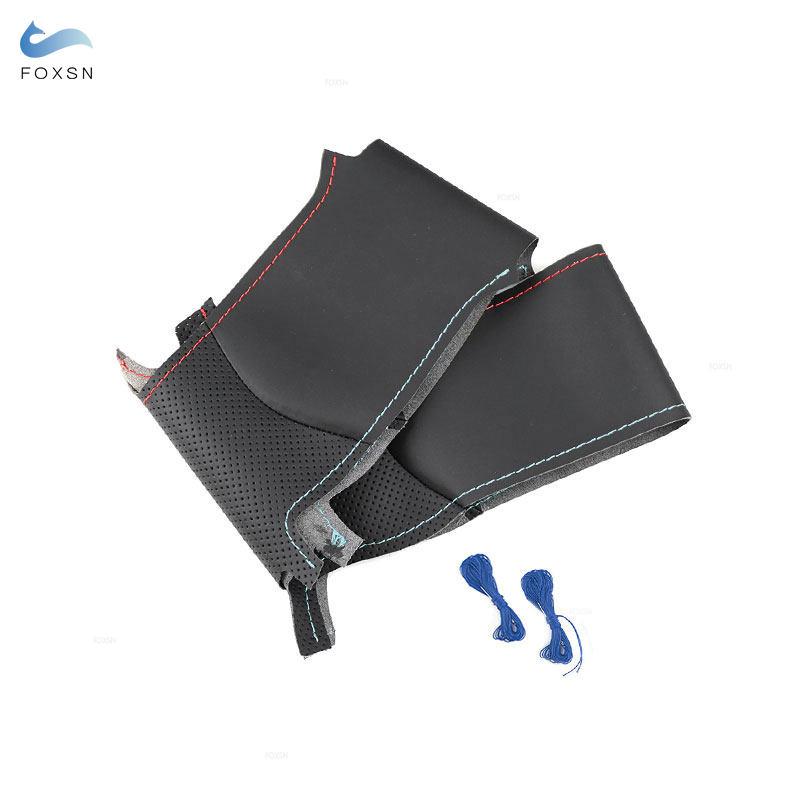 Для BMW 3 5 Ser E46 325i E39 X5 E53 Z3 E36, сшитая вручную крышка рулевого колеса автомобиля, аксессуары для отделки, черная кожа, красный, синий