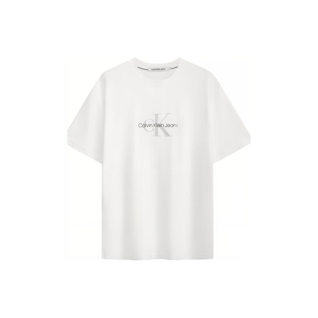 Calvin Klein Embroidered Logo Oversized Crewneck T-Shirt Men Tops White J322847-YAF