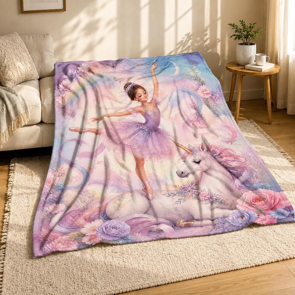 Ballerina With Unicorn Coral Fleece Blanket