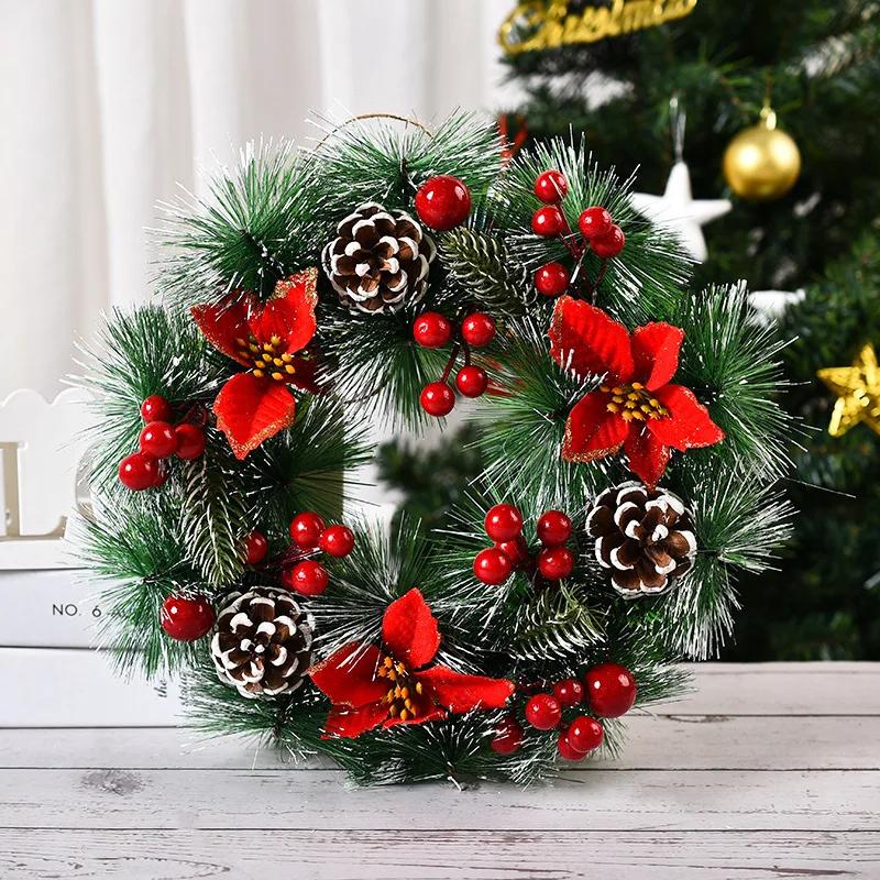 Christmas Artificial Wreath Hanging Decor for Door Wall Window Xmas Tree Home Party Decoration Festive Garland Home Decor