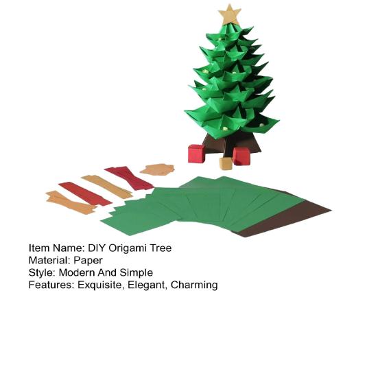 DIY Paper Christmas Tree Handmade Origami Tree Kit Fold 3D Christmas Paper Craft Set Holiday Desk Decoration for Craft Lovers Adults
