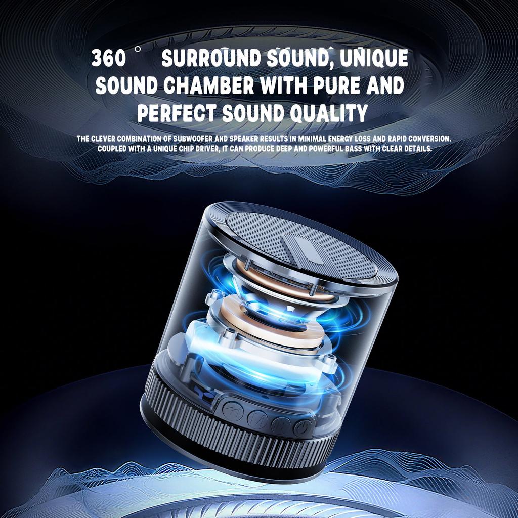 Water Proof Bluetooth Speaker With Lighting,small Wireless Speaker ,volume Knob & 360° Sound. Portable For Home, Outdoors & Bathroom