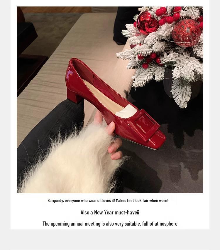 Grape Mom Studiolee~ Элегантные туфли на толстом каблуке с квадратным носком для весны