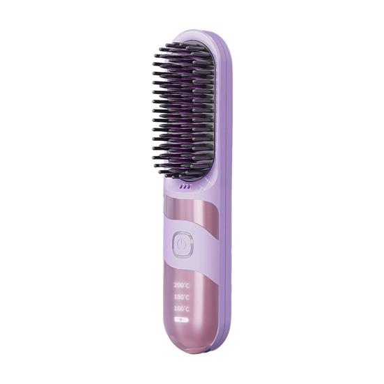 Cordless Hair Straightener Brush 3 Temperature Modes Adjustable LED Display Fast Heating Travel Electric Hot Brush Curly Hair Styling Detangling Comb