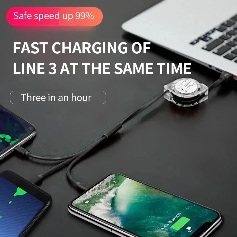 Зарядный кабель Подходит для IPhone TYPE-C 3 в 1 Телескопический Один на три Мобильный зарядный кабель