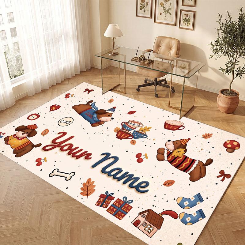 Mountain Landscape Theme Crystal Velvet Floor Rug Personalized Custom Name Text Warm Carpet Home Decoration