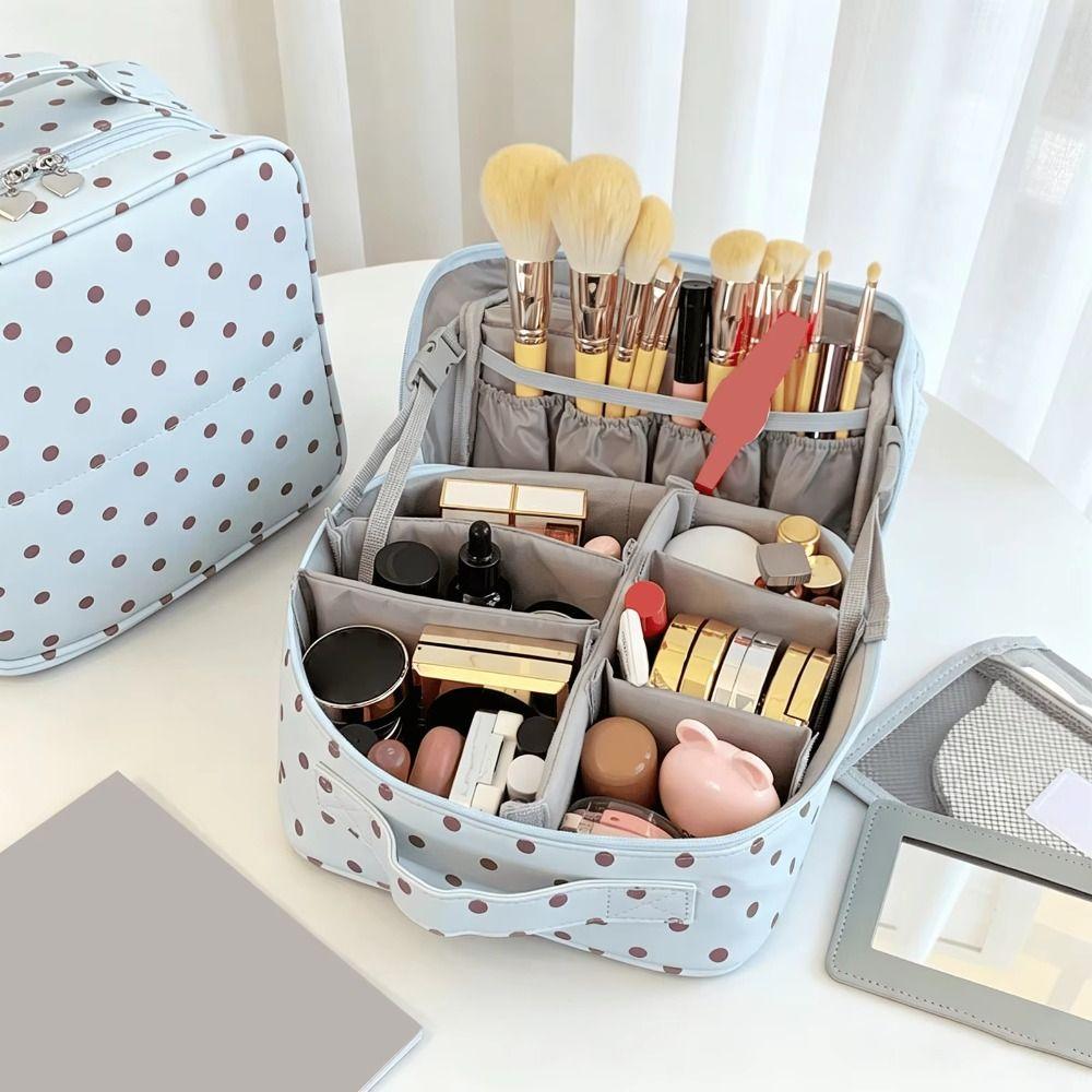 Multi-Partition Cosmetics Organizer Foldable Cosmetics Handbag Toiletry Pouch Travel Use