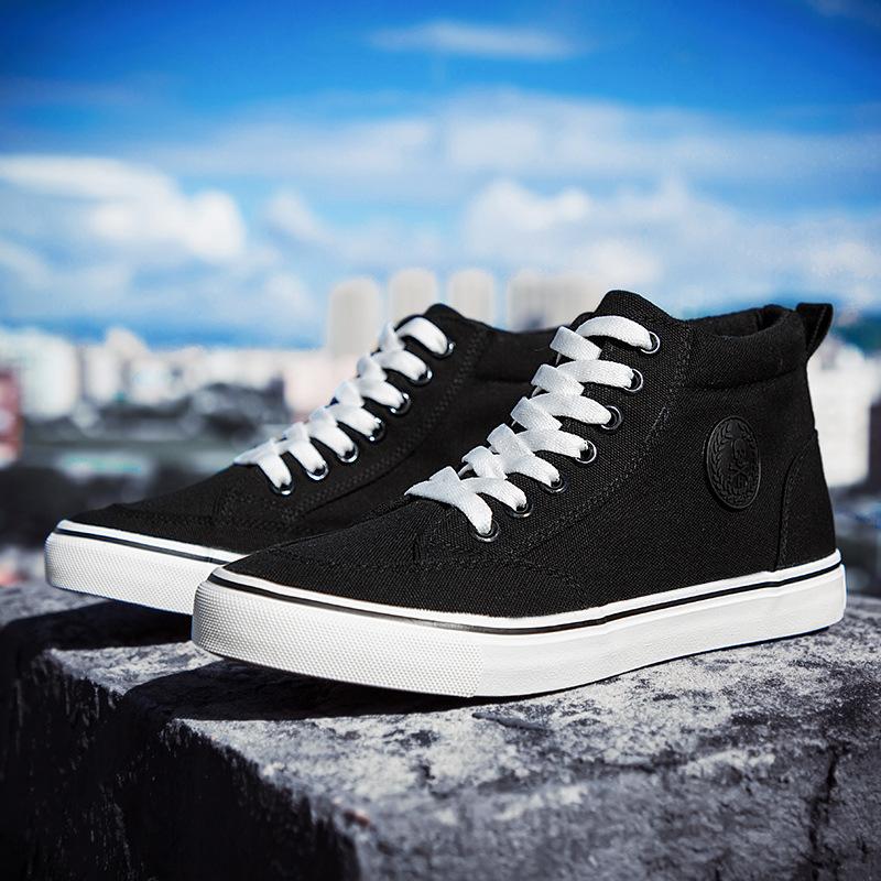 Парусиновые туфли мужские высокие четырехсезонные туфли дышащие мужские туфли универсальные маленькие белые туфли повседневные спортивные на шнуровке молодежные модели