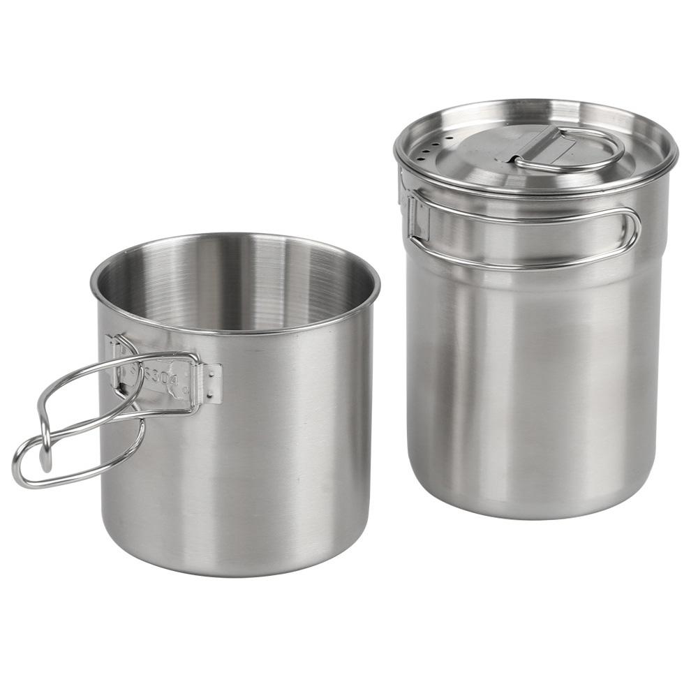 Stainless Steel Cookware Set Camping Cup Outdoor Portable Cooking Pot 2-3 People Camping Cookware