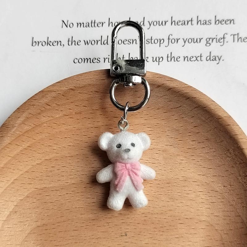 3D флокированный брелок в виде медведя с бантом, милый мультяшный брелок с животным, сумка, кулон, рюкзак, подвесное украшение для пары, подарки