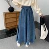 Женская синяя джинсовая плиссированная юбка А-силуэта Y2k с поясами, длинные джинсовые юбки, Харадзюку, винтажная корейская джинсовая юбка с высокой талией, одежда