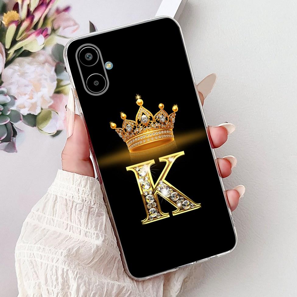 For Samsung F06 5G SM-E066B Case For Samsung Galaxy F06 5G Cover Transparent Luxury A-Z Letters Fashion Flower Crown Soft Bumper