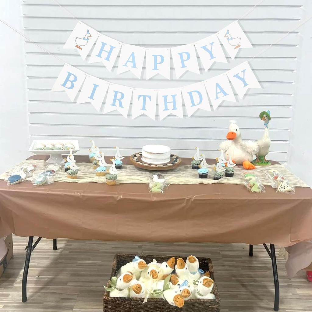 One Silly Goose Happy Birthday Banner - Blue One Silly Goose 1st Birthday Decorations,Baby Boy First Party Theme Decor,Baby Boy Birthday Banner