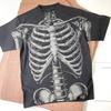 Skeleton Bleached T-Shirt: Handmade Faded Black Cotton Unisex