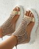 2024 Hot Seller New Gold Knitted Sandals for Women Braided Elastic Summer Shoes Mesh Flat Bottom Hollow Out Female Sandals