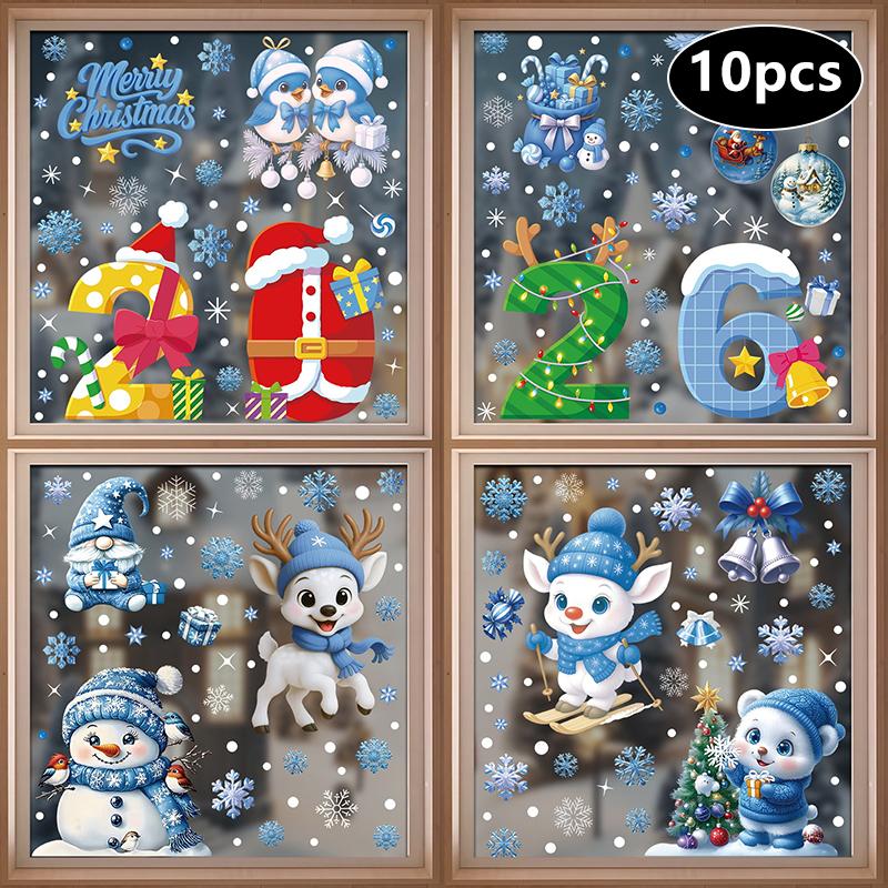 Креативные рождественские украшения, Электростатические наклейки, Украшения для витрин магазинов, Рождественские декоративные наклейки на стекло