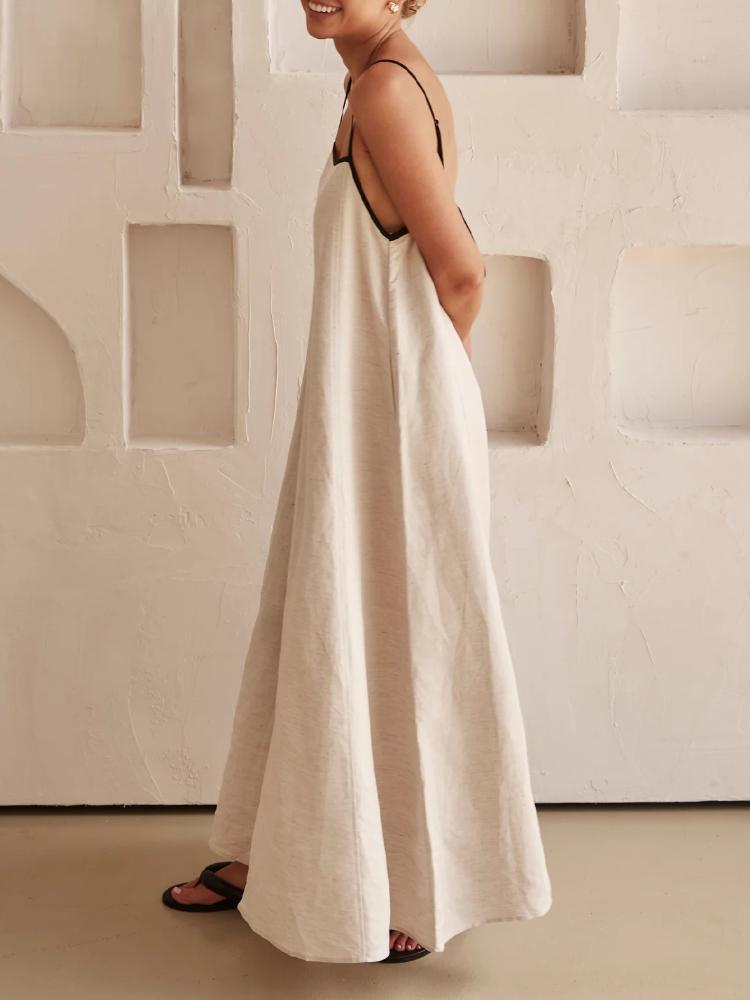 Модное хлопковое платье-бретелька контрастного цвета, весенне-летнее женское простое свободное вентилируемое платье для отдыха с большим подолом