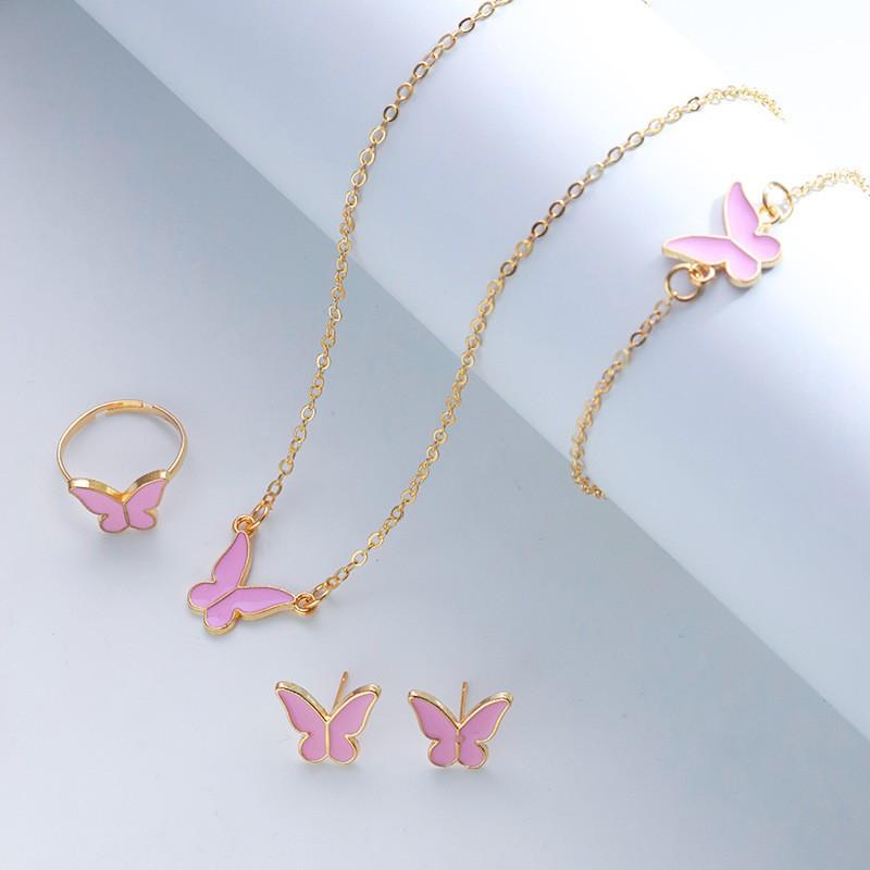 Elegant Butterfly Pendant Necklace Women Enamel Drip Design Minimalist Chic Jewelry Set In Multiple Colors