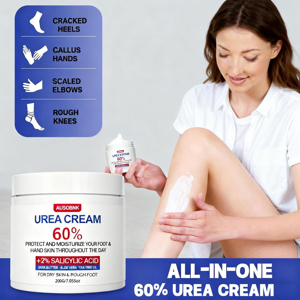 60% Urea Cream, Urea Foot & Hand& Body Cream, Exfoliating Cream, Moisturizer for Thick Skin, Cracked Skin Repair-200g