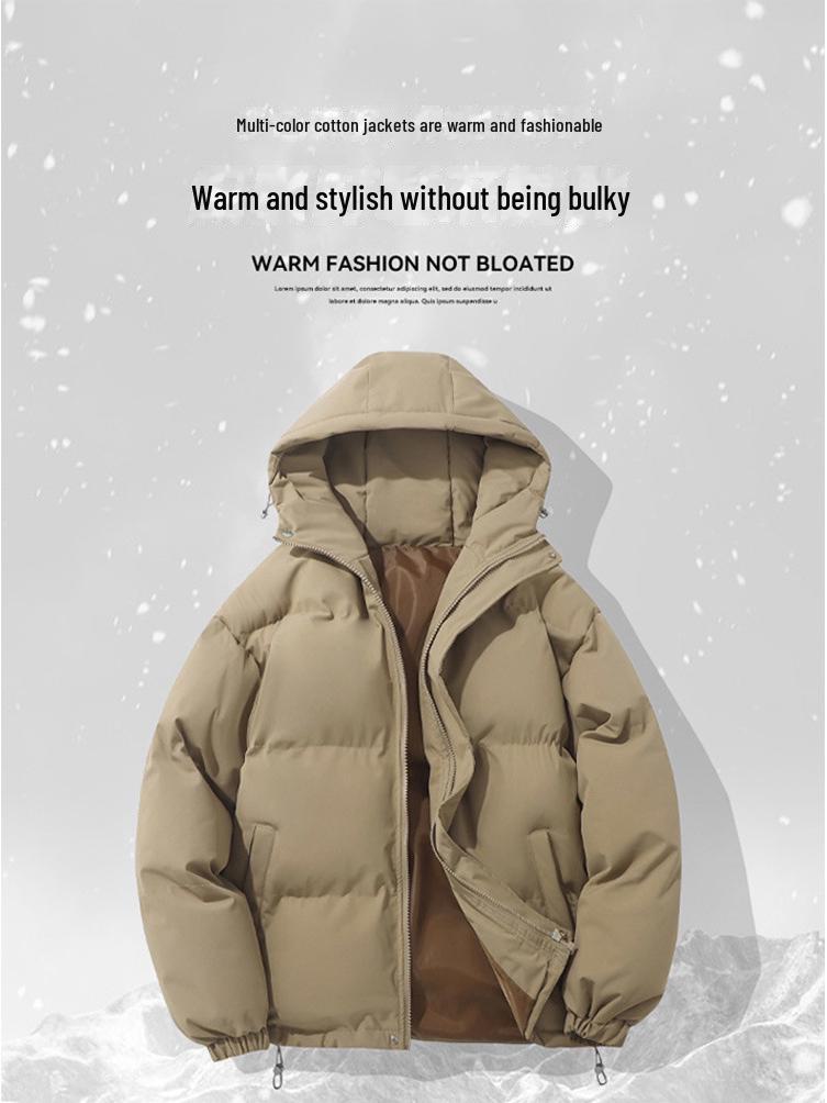 Men's 2024 Winter Thick Hooded Cotton Coat - Warm, Loose Fit, Solid Color