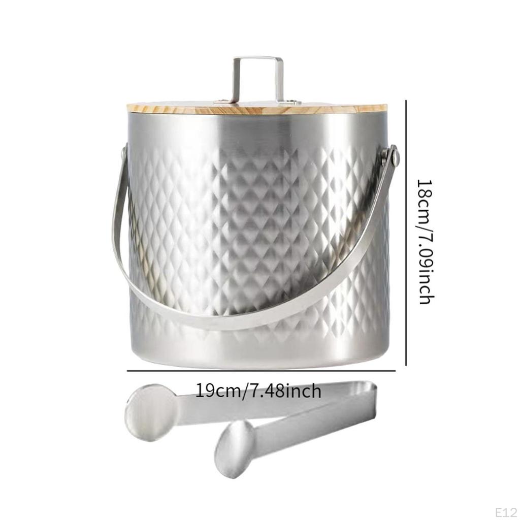 Ice Bucket Beer with Lid and Tong Multipurpose Metal Beverage Tub Drink Cooling for