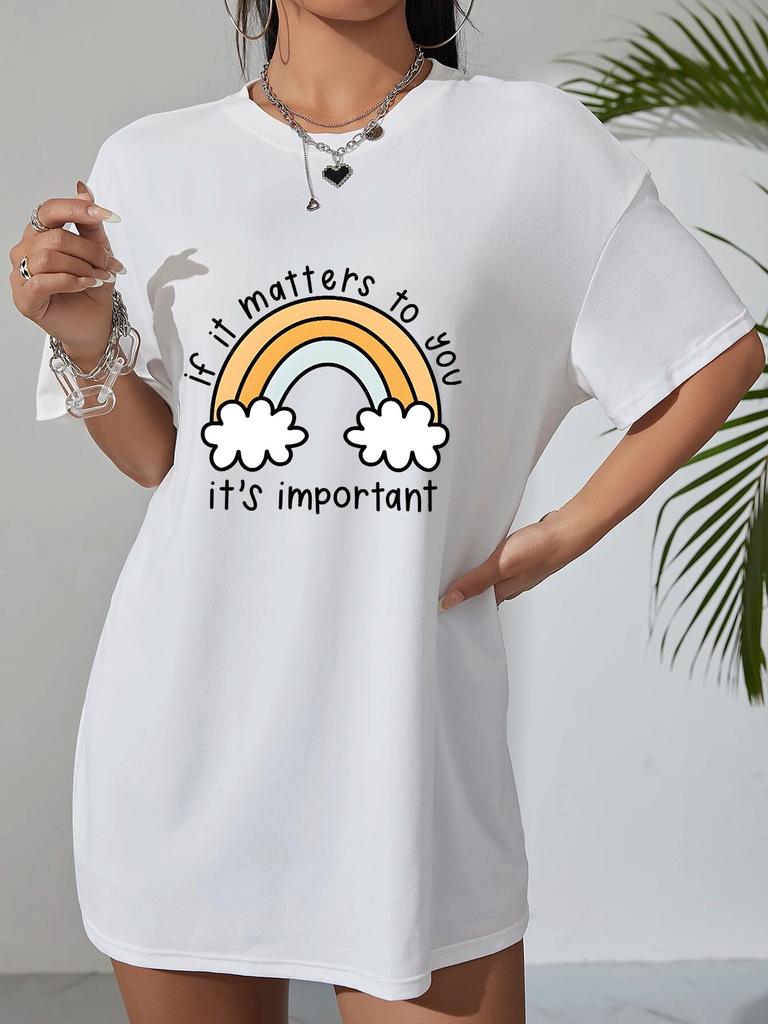 Летняя радужная футболка с героями мультфильмов, женская футболка унисекс, если для вас это важно, футболка с буквенным принтом, большие хлопковые футболки