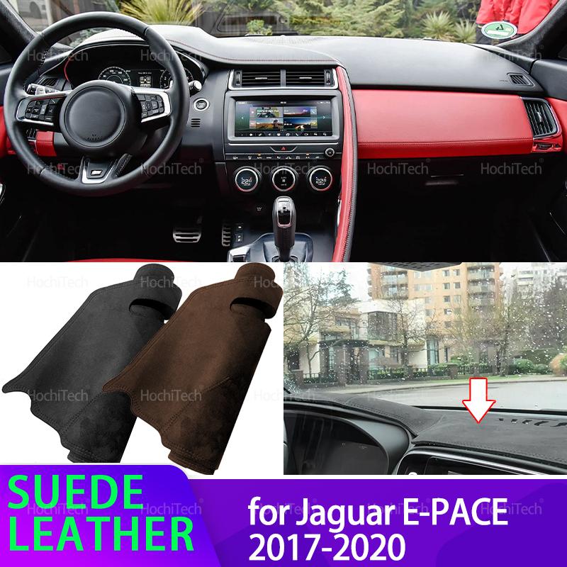 Car Dashmat Black/Brown Leather Dashboard Cover Suede Leather Dash Mat Pad Sunshade Accessories for Jaguar E-PACE 2017-