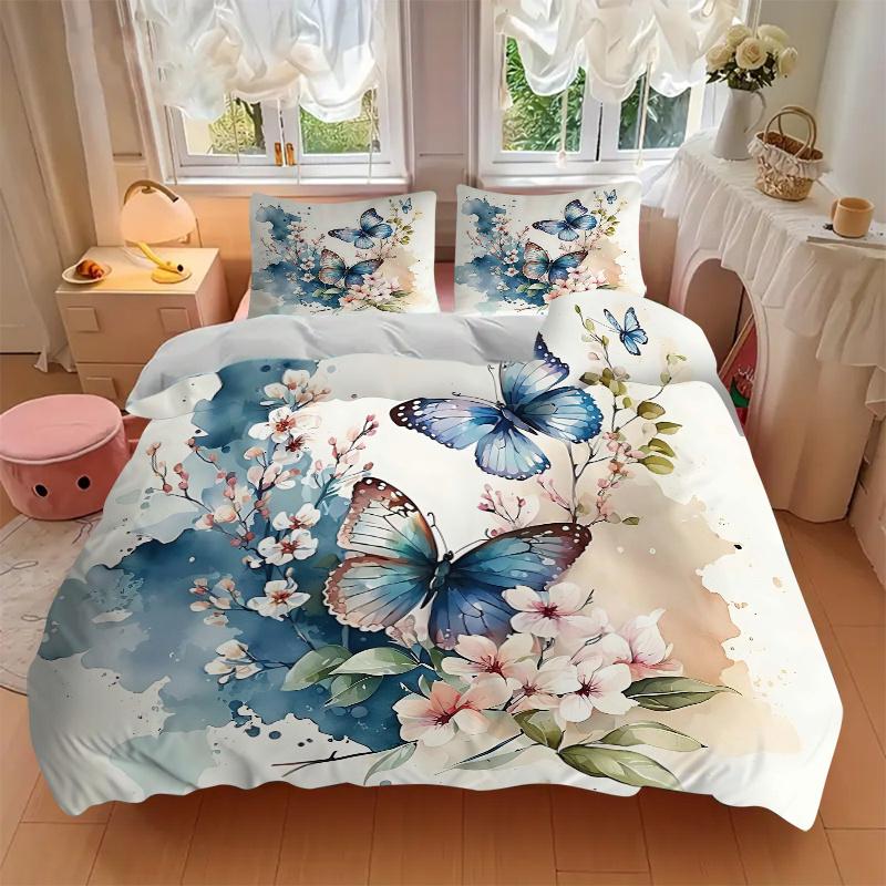 3pcs Butterfly Art Ideas Printed Quilt Set - Soft and Comfortable Quilt Cover for Bedroom, Guest Room and Dormitory Decorative Bedding Set 1