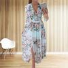Women's V Neck Printed Mid Waist Pullover Casual Loose And Thin Temperament Dress