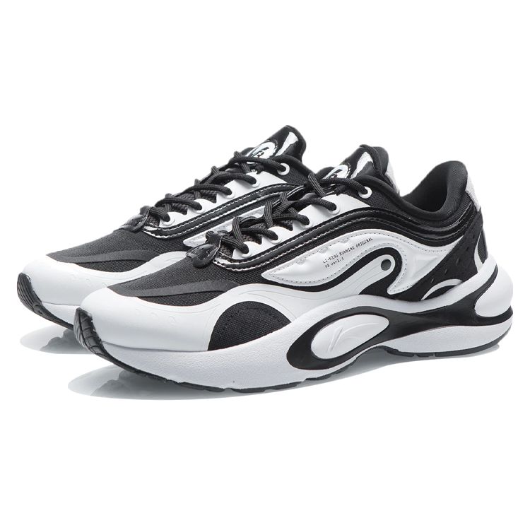 Li Ning V8 Cushioning Support Low Top Running Shoes Women Sneaker Black White ARHR056-1
