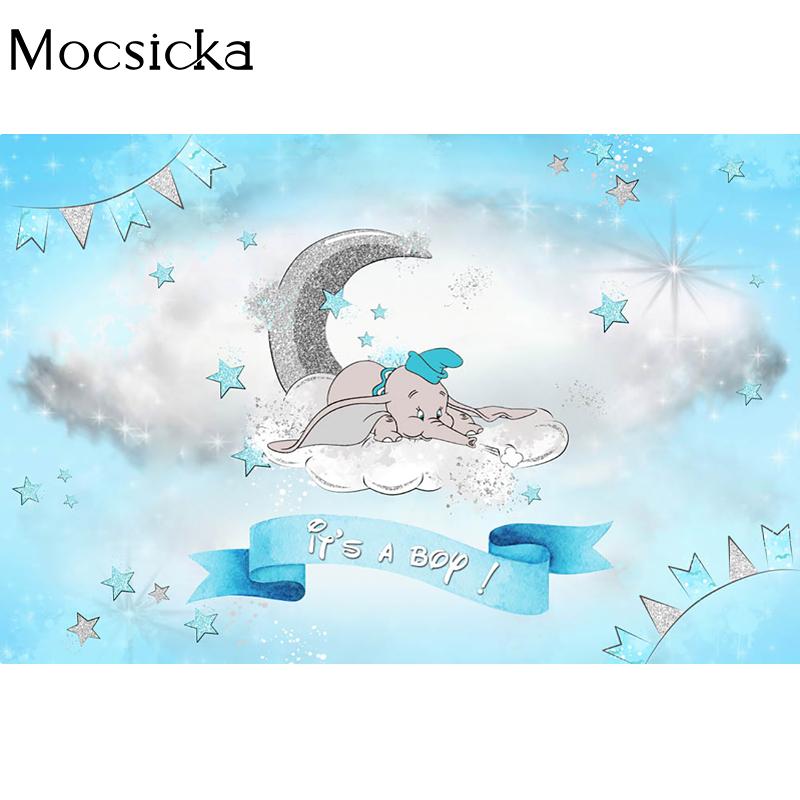 Mocsicka Фон для фотосъемки мальчиков Маленький слон Белые облака Звезды Декоративные реквизиты Душ Детский портрет Фон Студия