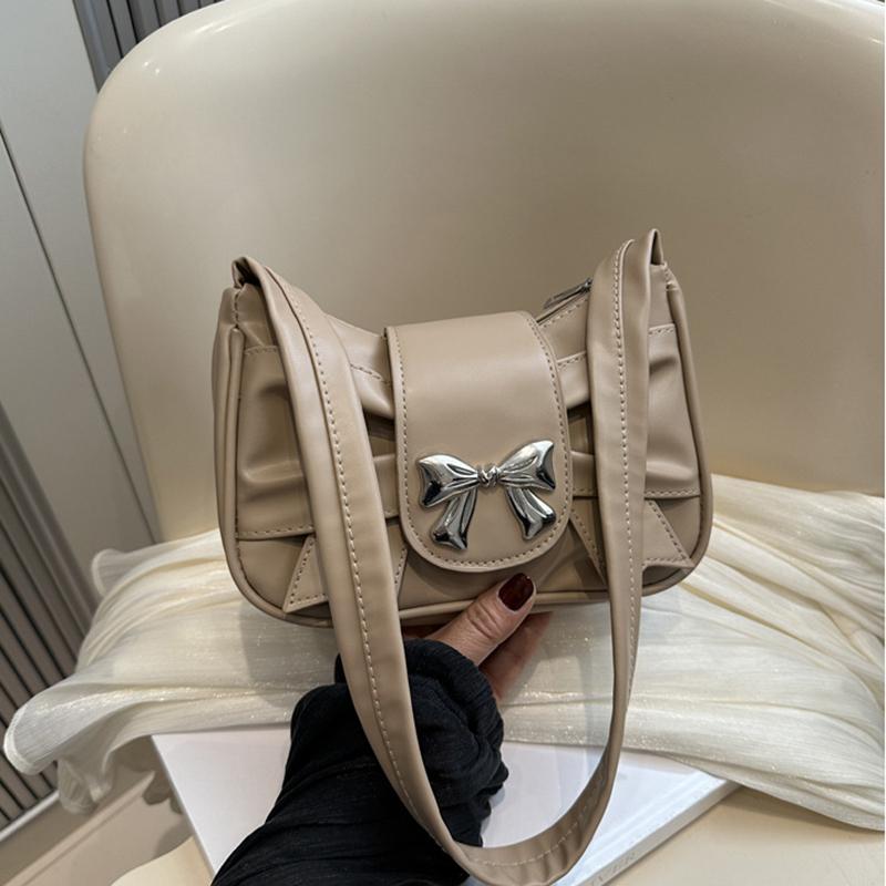 Стильная и универсальная женская сумка на плечо из ПУ кожи, милый декор в виде банта, однотонная сумка подмышку, идеально подходящая как для повседневного, так и для шикарного образа.. АВЭ