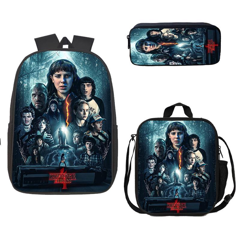 Школьная сумка, Пенал, Сумка для еды Stranger Things, Карта Z, Трехсекционный рюкзак большой емкости, Цветной