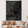 Motorcycle Racer Leaning Corner Black Orange Suit Cartoon Vector Wall Tapestry Biker Decor for Man Cave Garage Gift