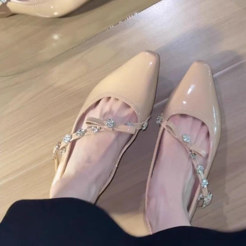 Темпераментный внутренний каблук нюдовые остроносые туфли с кристаллами и легким вырезом, женские осенние новые универсальные туфли Мэри Джейн на мягкой подошве