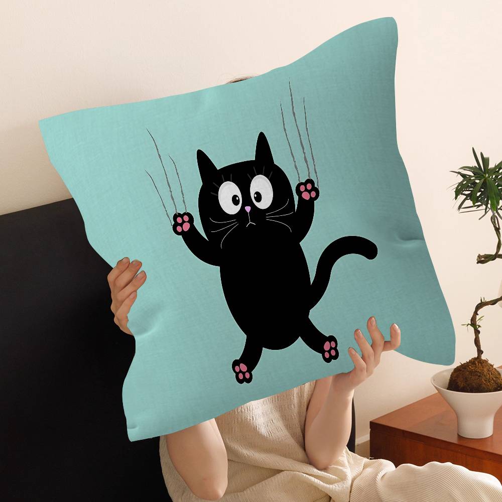 Black Cat Pillow Covers Cartoon Sofa Decorative Home Doublesided Printing Short Plush Cute Cushion Cover